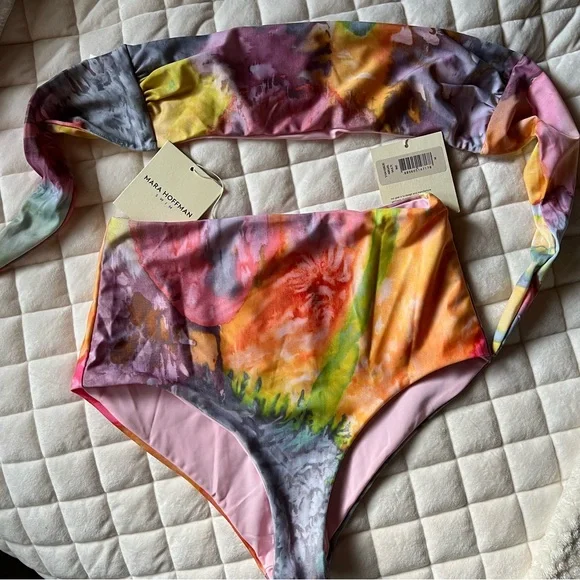 NWT Mara Hoffman Abigail Bikini Top & Lydia Bottom Set in Multi Tie Dye M - Picture 4 of 5